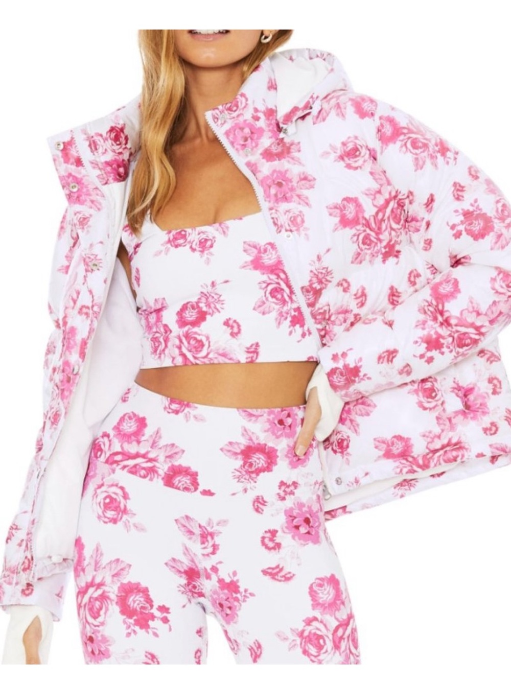 Beach Riot Puffer Coat Desert Garden white pink